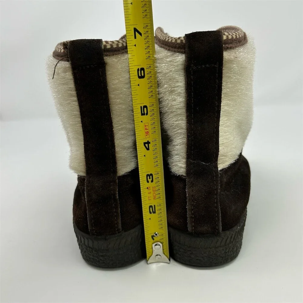 Snowland Vintage Apres Ski Snow Boots Womens Brown Cream Lace-Up Ankle Size 36